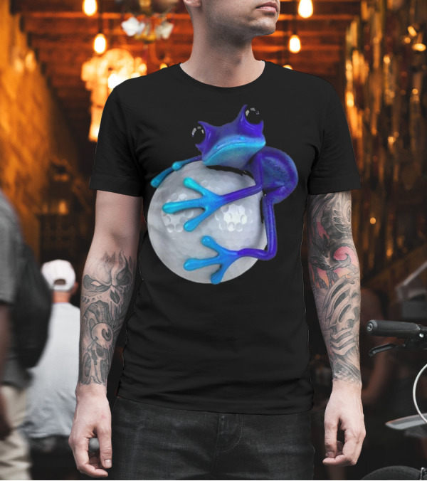 Cute Blue Frog Hugging Shiny Golf Ball T-Shirt Cute Blue Frog Hugging Shiny Golf Ball T-Shirt