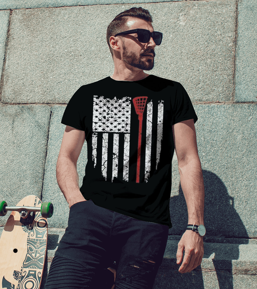 Lacrosse Stick American Flag Men Hood Gifts T-Shirt
