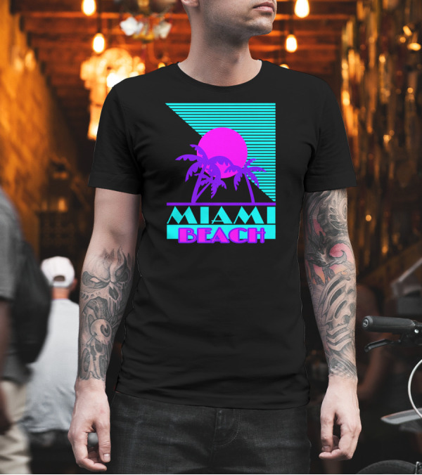 Miami Beach Retro Sun and Palm Trees 80s T-Shirt Miami Beach Retro Sun and Palm Trees 80s T-Shirt
