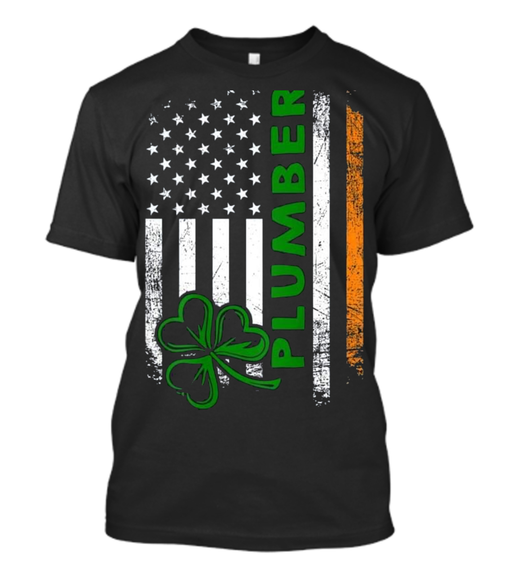 Irish Plumber Shamrock American Flag With Green Plumber Text T-Shirt