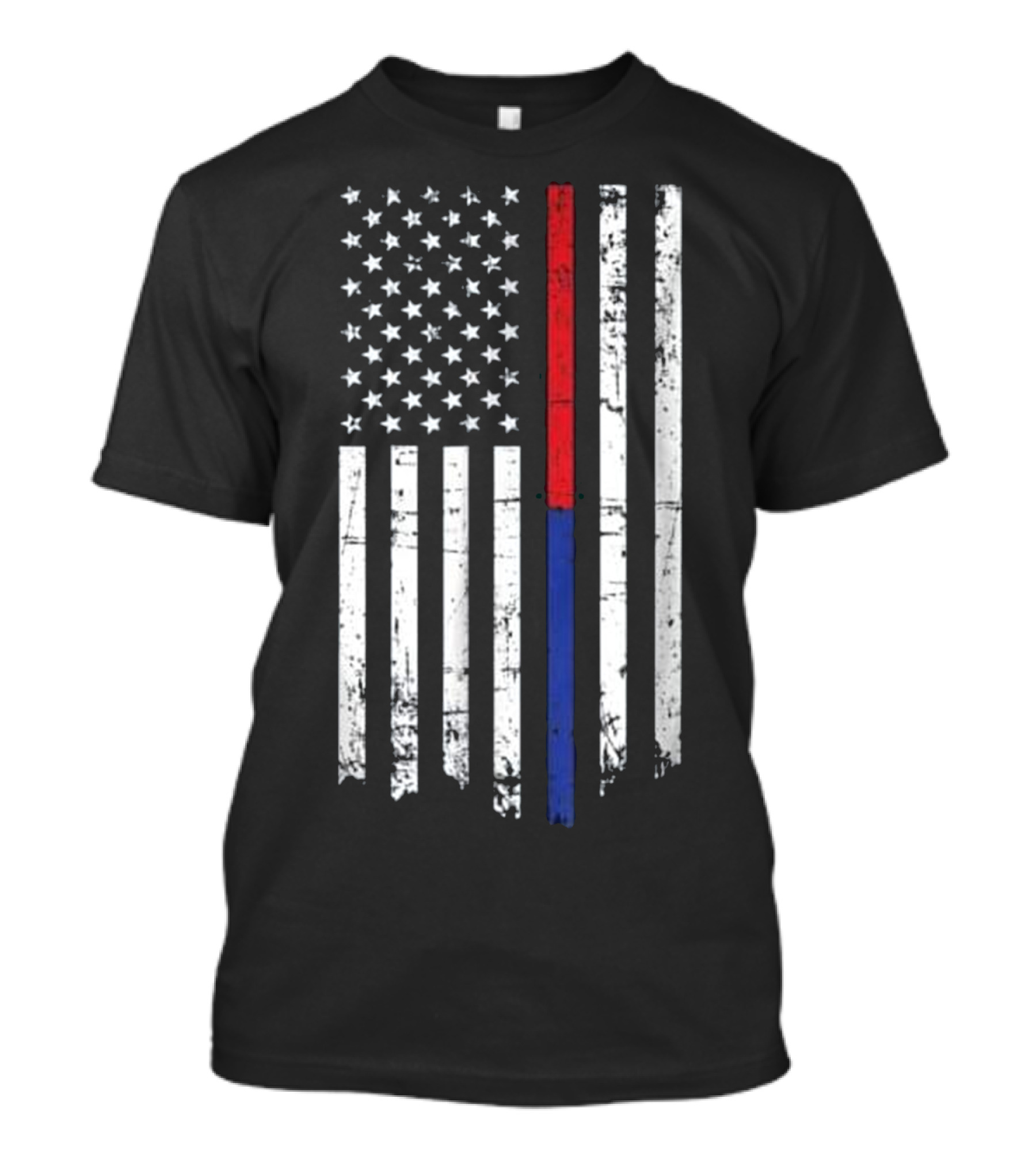 Firefighter Police Officer Thin Red Blue Line American Flag T-Shirt