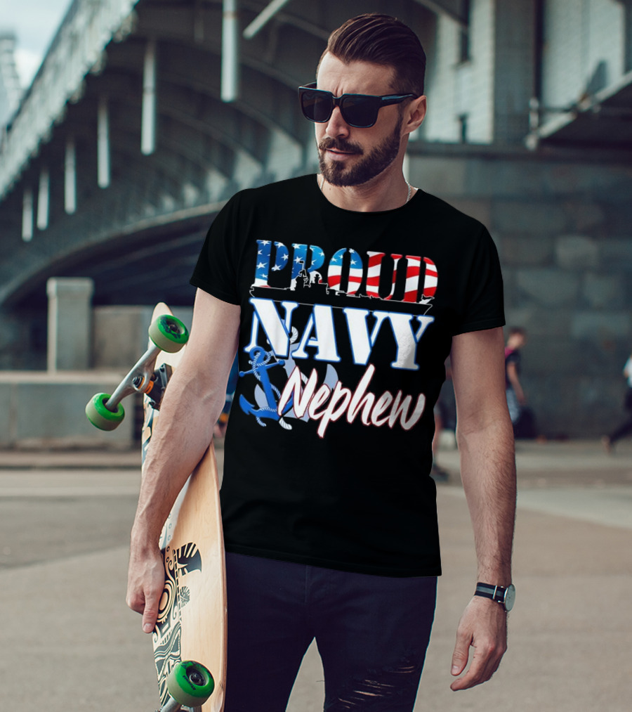 Proud Navy Nephew USA Military Anchor Flag Striping T-Shirt