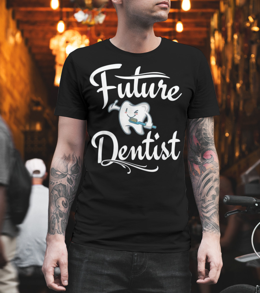 Future Dentist Smiling Tooth Holding Toothbrush T-Shirt