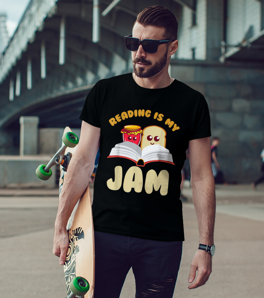 Reading Is My Jam Cute Cartoon Bread And Jam With Open Book T-Shirt