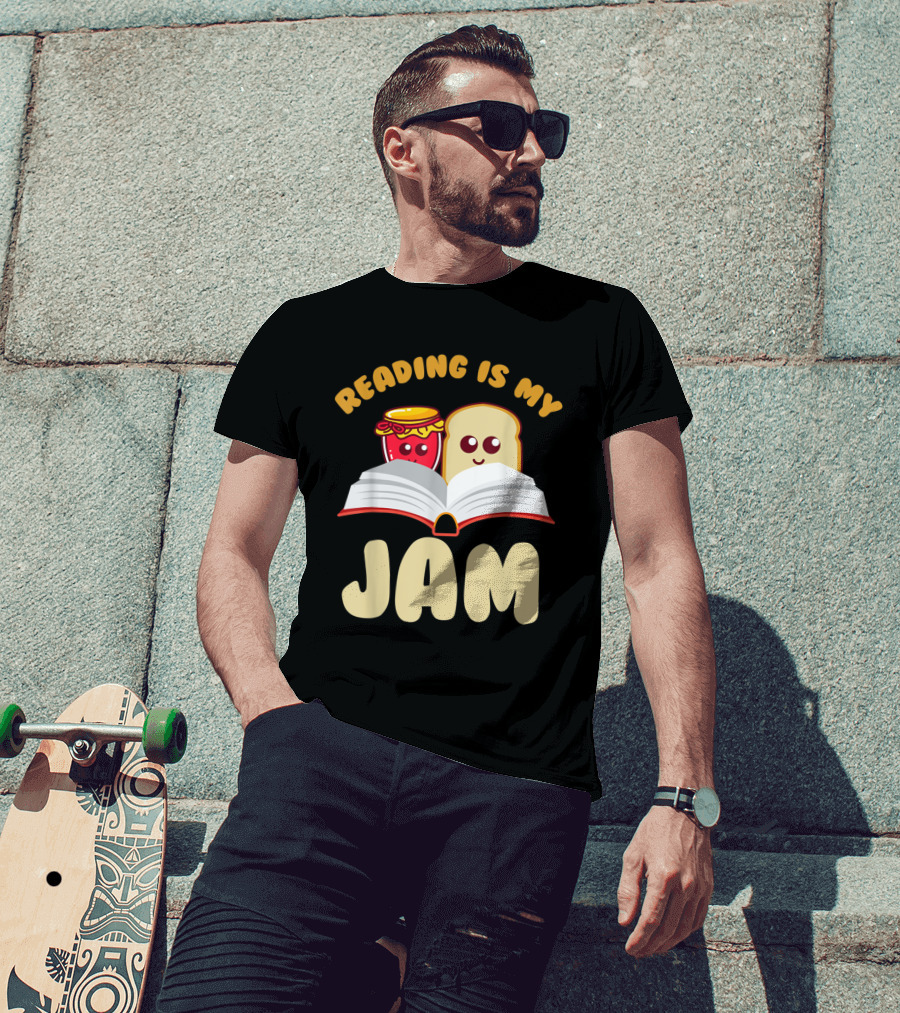 Reading Is My Jam Cute Cartoon Bread And Jam With Open Book T-Shirt