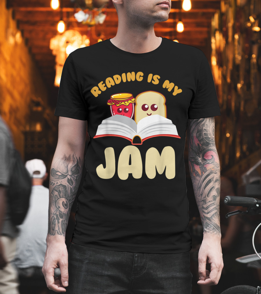 Reading Is My Jam Cute Cartoon Bread And Jam With Open Book T-Shirt