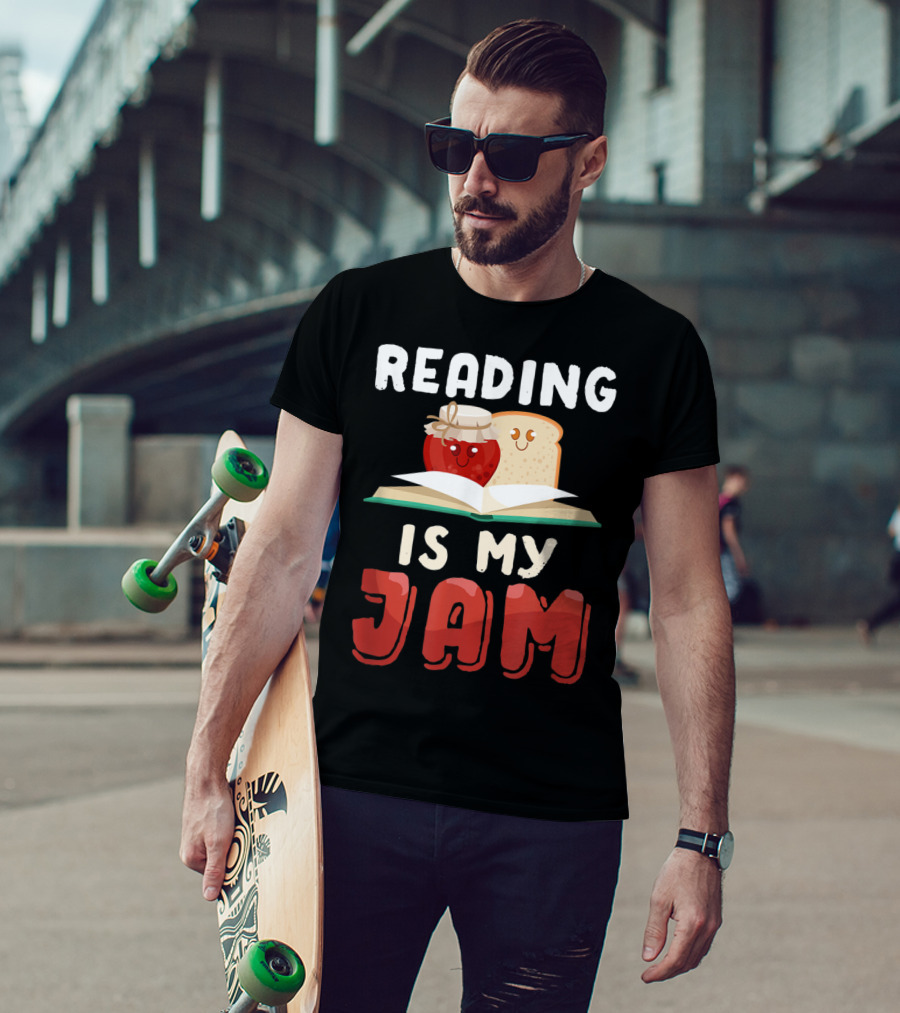 Reading Is My Jam Funny Book Toast And Jam On Open Book T-Shirt
