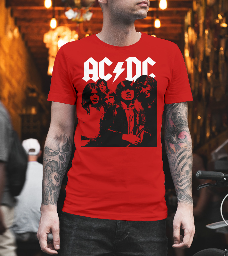 Acdc Band Classic Members Black And White Photo Vintage Style T-Shirt