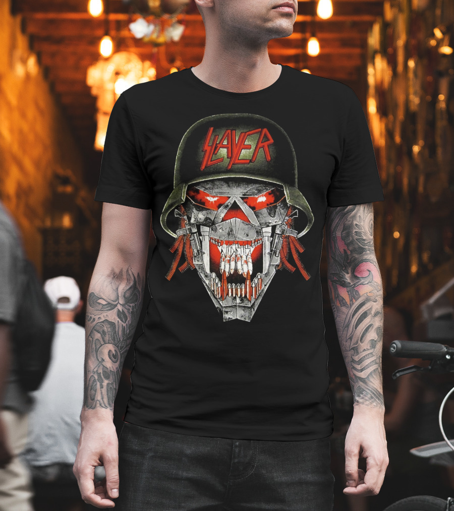 Slayer Skull Soldier Helmet Red Eyes T-Shirt