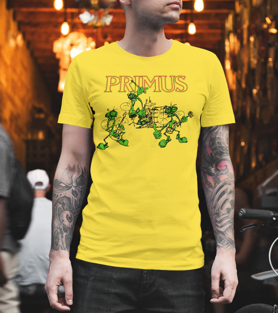 Primus Band Alien Character Drumming And Guitar Playing Scene T-Shirt