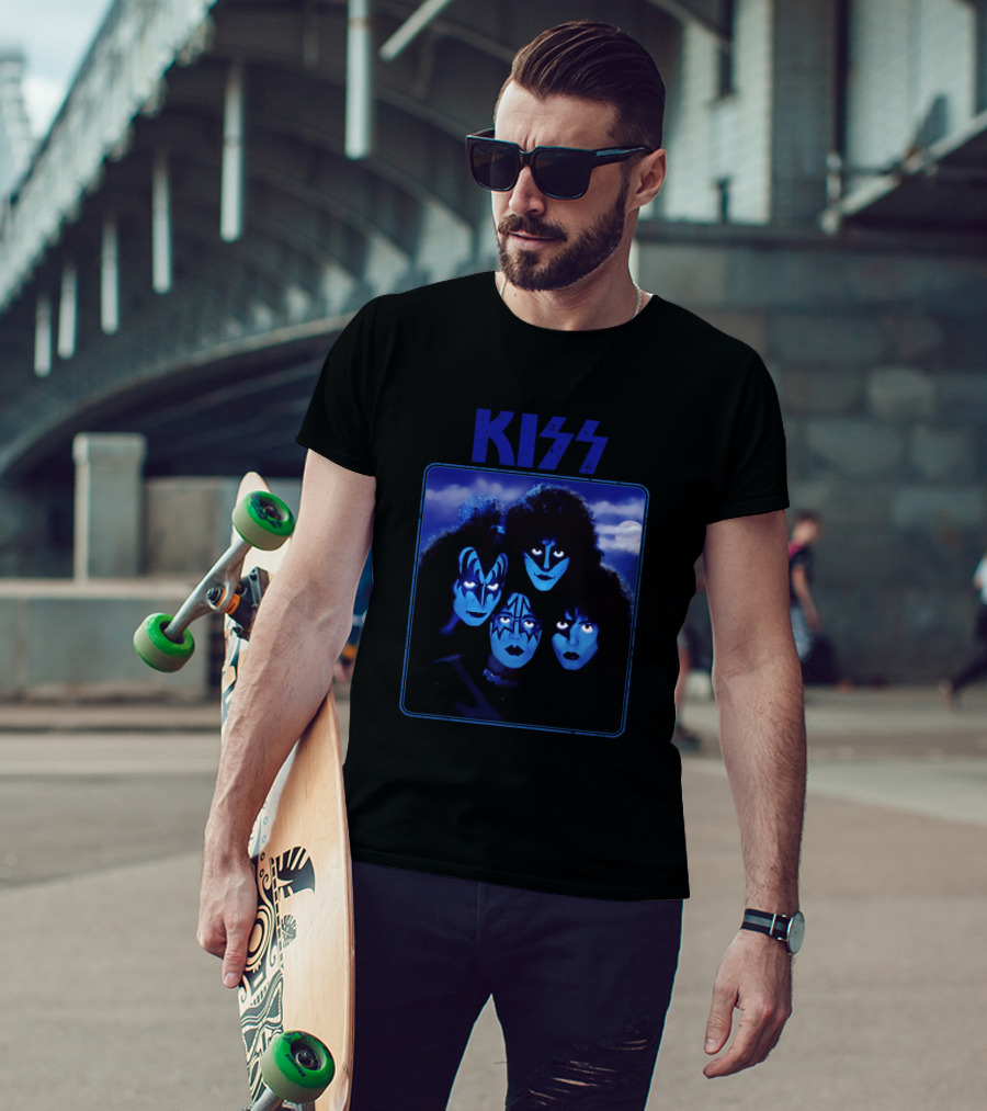 Kiss Band Portrait In Blue T-Shirt