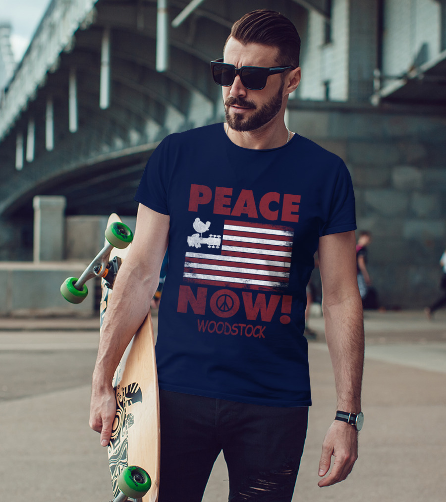 Woodstock Peace Now! American Flag Guitar Bird T-Shirt