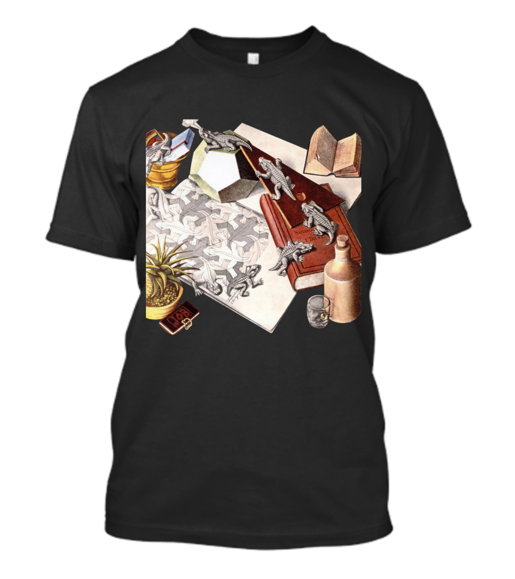 M.c. Escher 1988 Reptiles Optical Illusion Morphing Creatures Book And Geometric Patterns T-Shirt