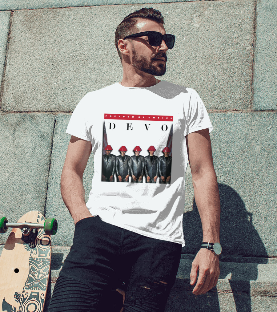 Freedom Of Choice Devo Red Hat Band Members T-Shirt