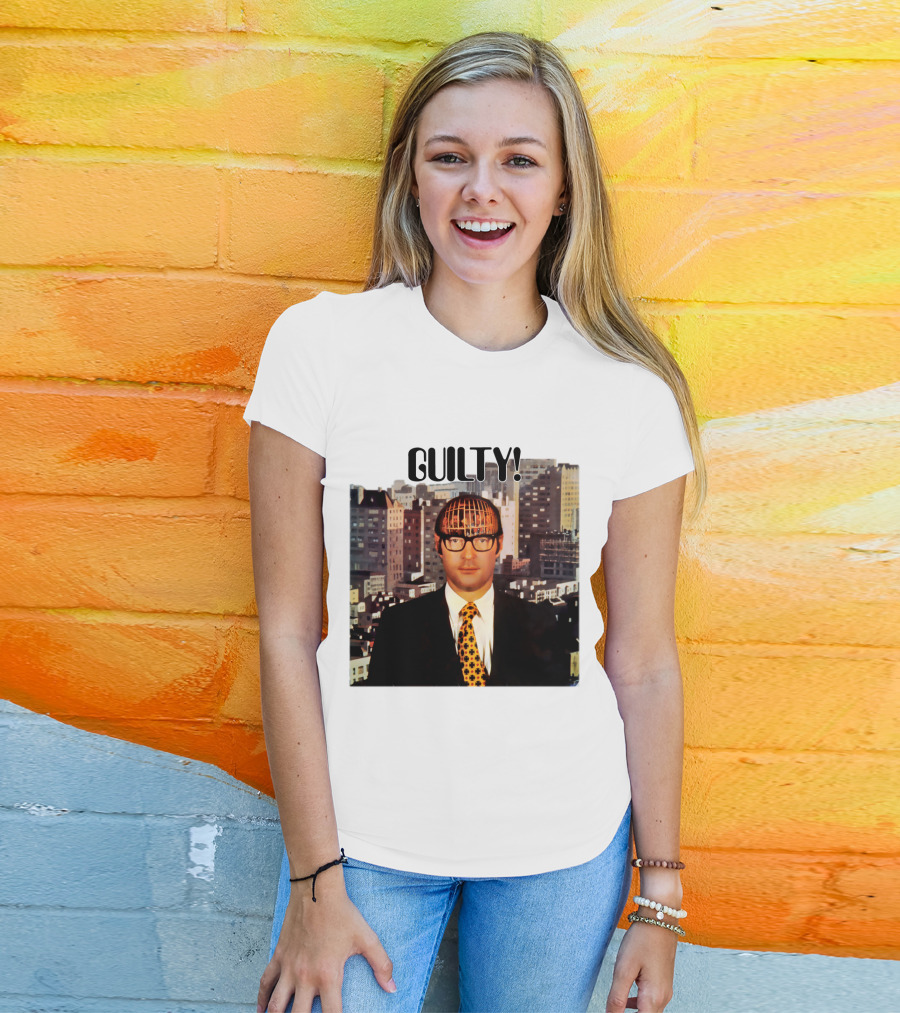 Guilty! Man With Cityscape Cage Head T-Shirt