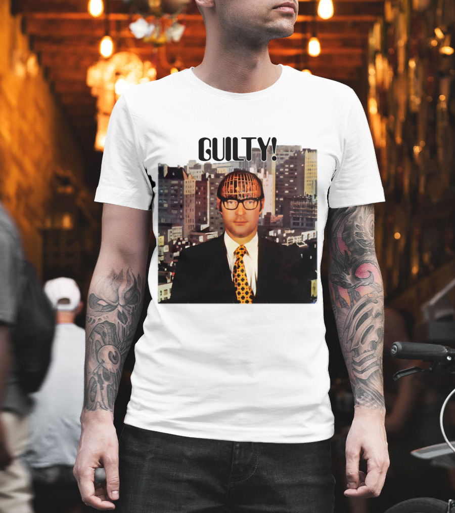 Guilty! Man With Cityscape Cage Head T-Shirt