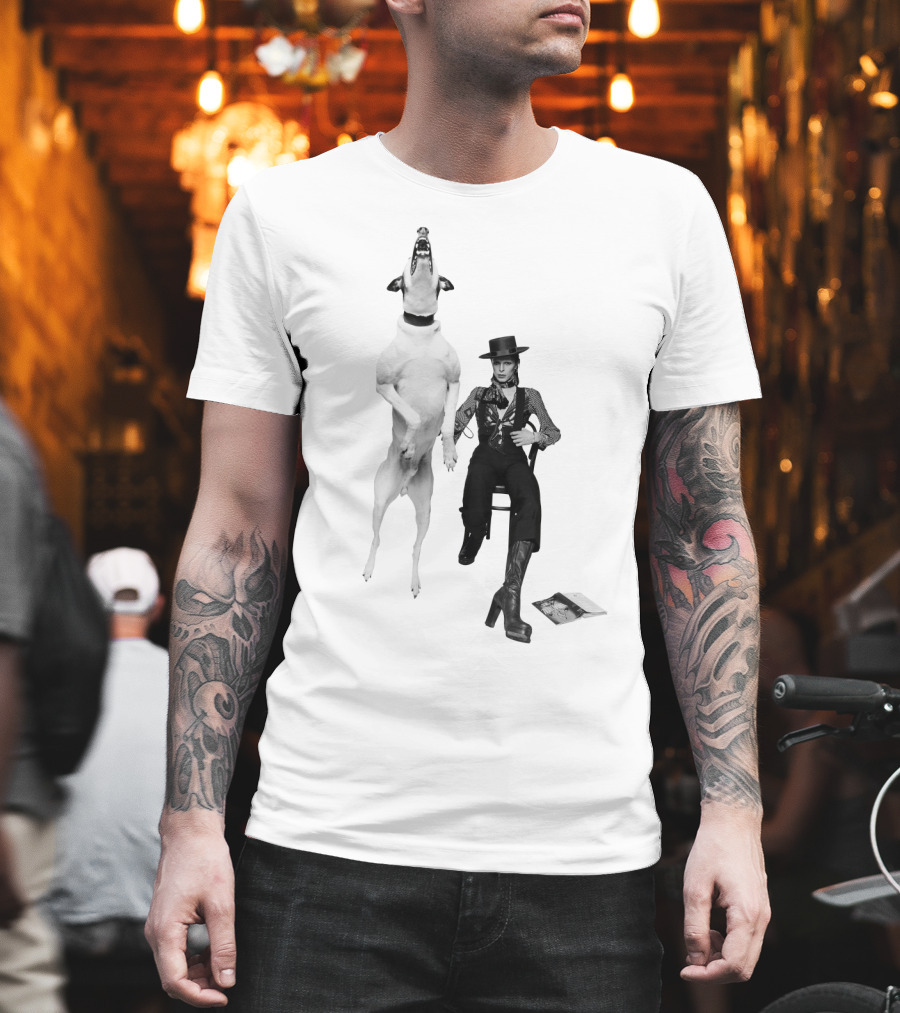 High Jumping Dog And Stylish Figure In Western Attire T-Shirt