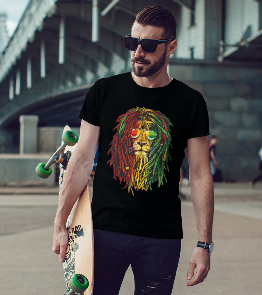 Lion With Rasta Colors And Sunglasses T-Shirt