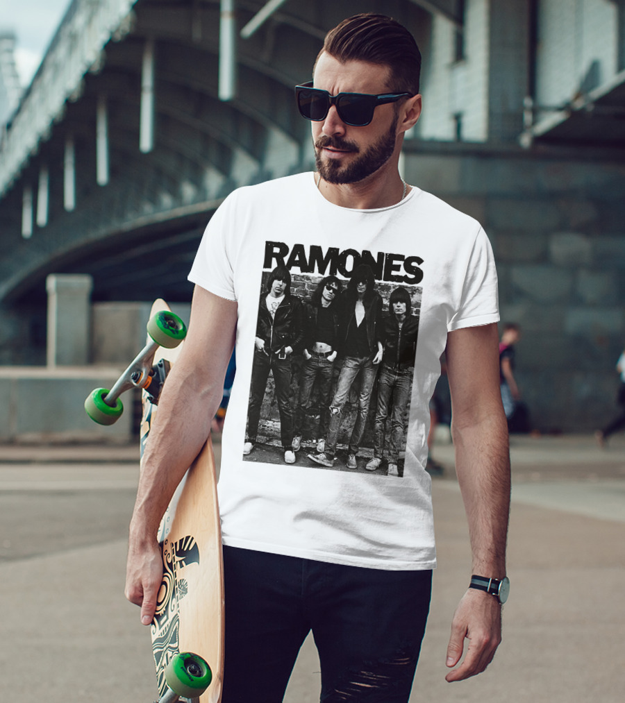 Ramones Black And White Band Photo Iconic Punk Rock Group T-Shirt