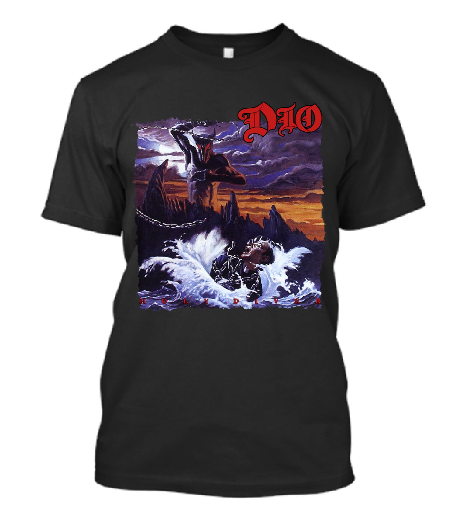 Dio Holy Diver Vintage Album Artwork Ocean Demon And Chains T-Shirt