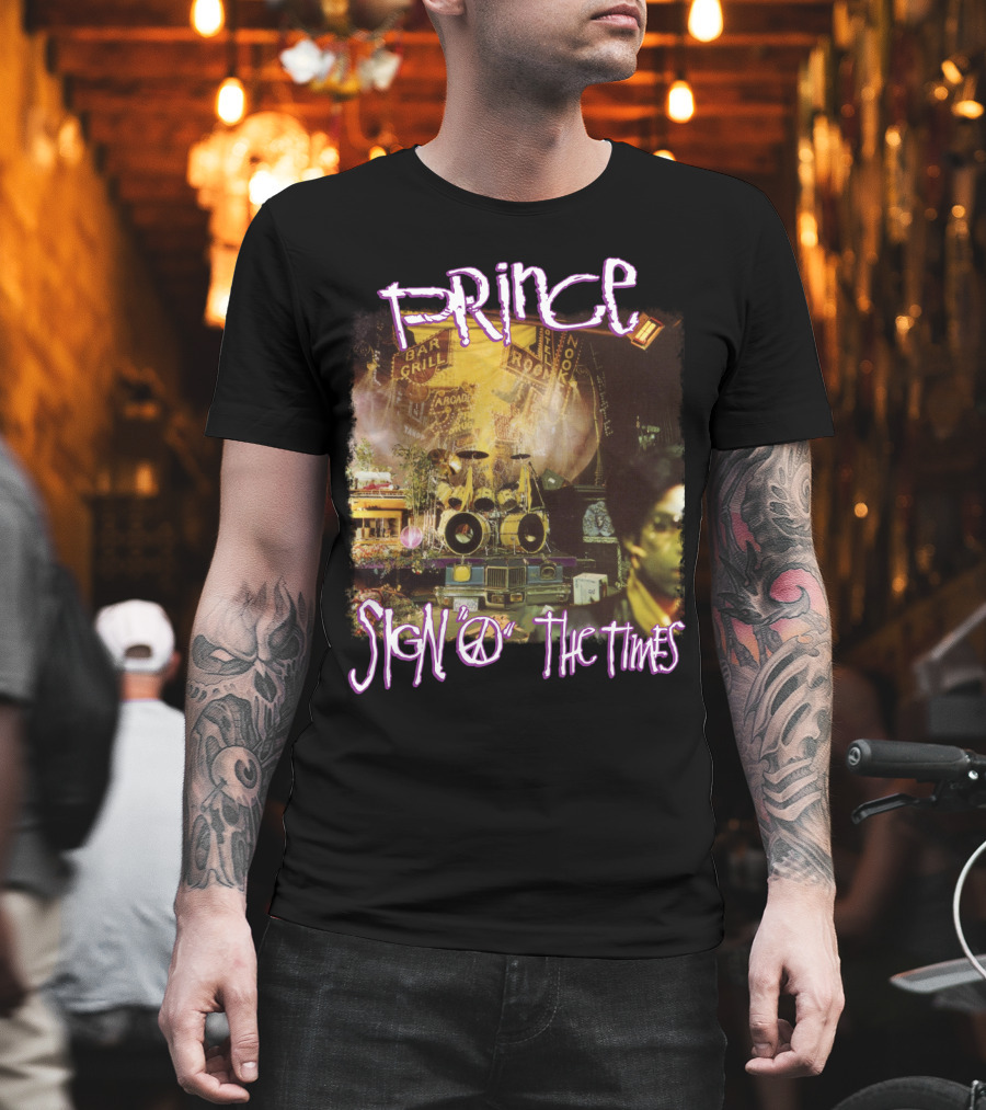 Prince Sign O The Times Album Cover Art With Musical Instruments And Stage Visuals T-Shirt