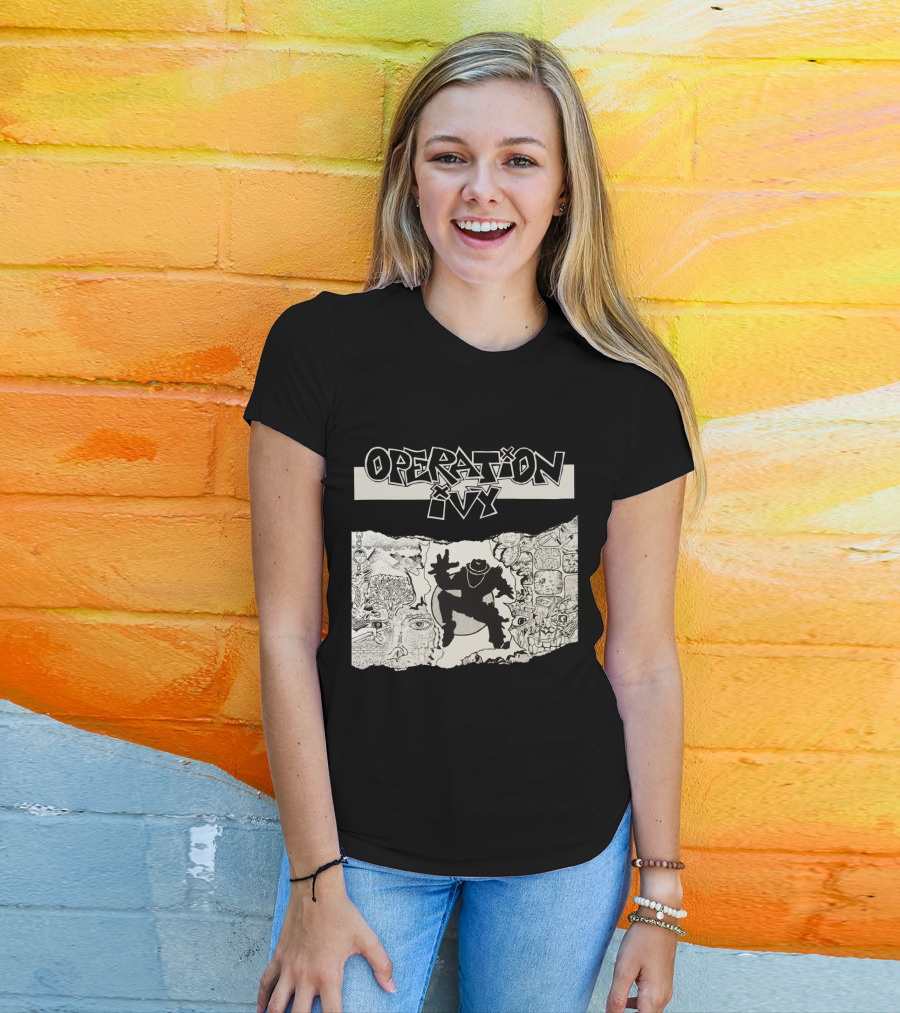 Operation Ivy Energy Album Cover Black And White Silhouetted Figure And Doodle Art T-Shirt