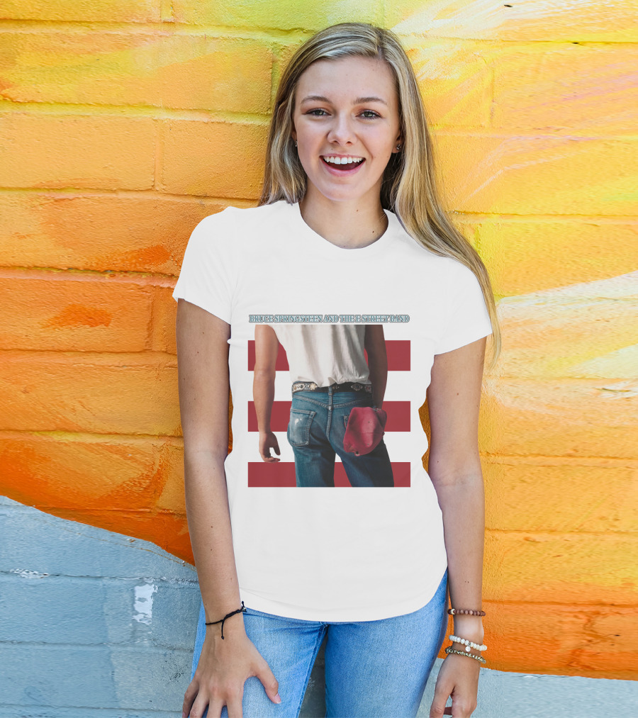 Bruce Springsteen And The E Street Band Born In The U.S.A. Denim Red Cap Stripes Iconic Album Cover T-Shirt
