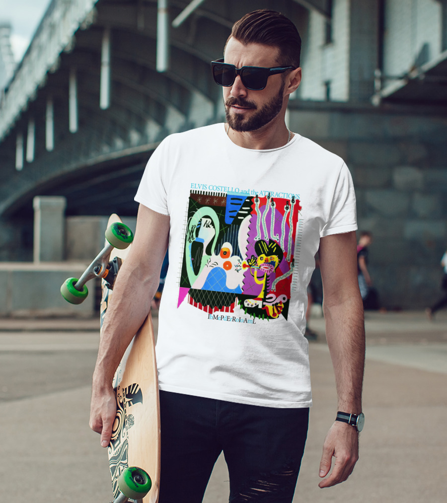 Elvis Costello And The Attractions Ibmepderroioaml Imperial Bedroom Vibrant Abstract Artwork T-Shirt