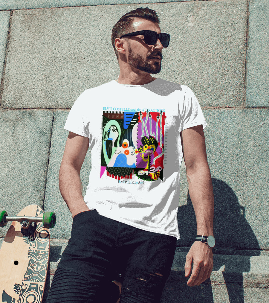 Elvis Costello And The Attractions Ibmepderroioaml Imperial Bedroom Vibrant Abstract Artwork T-Shirt
