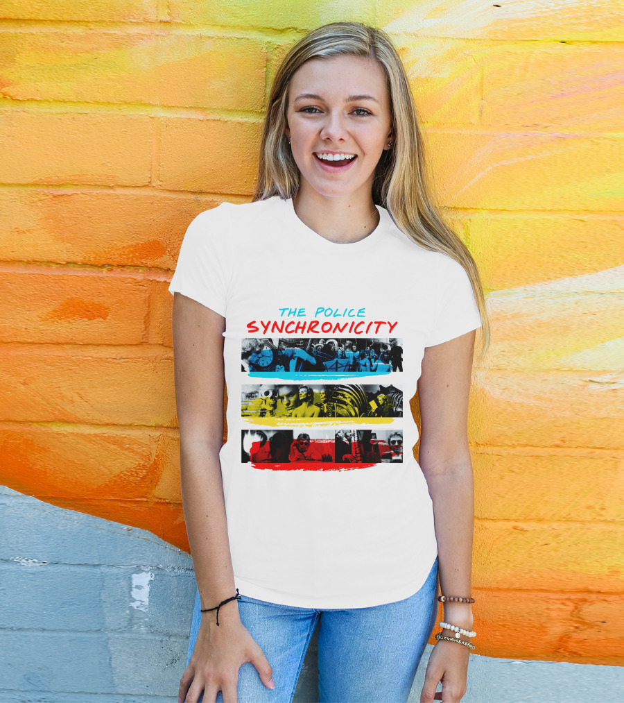 The Police Synchronicity Album Cover Art Blue Yellow Red Stripes T-Shirt