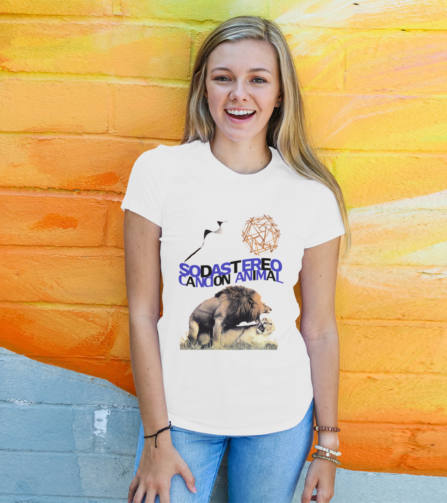 Soda Stereo Cancion Animal Lion Imagery With Geometric Sun T-Shirt