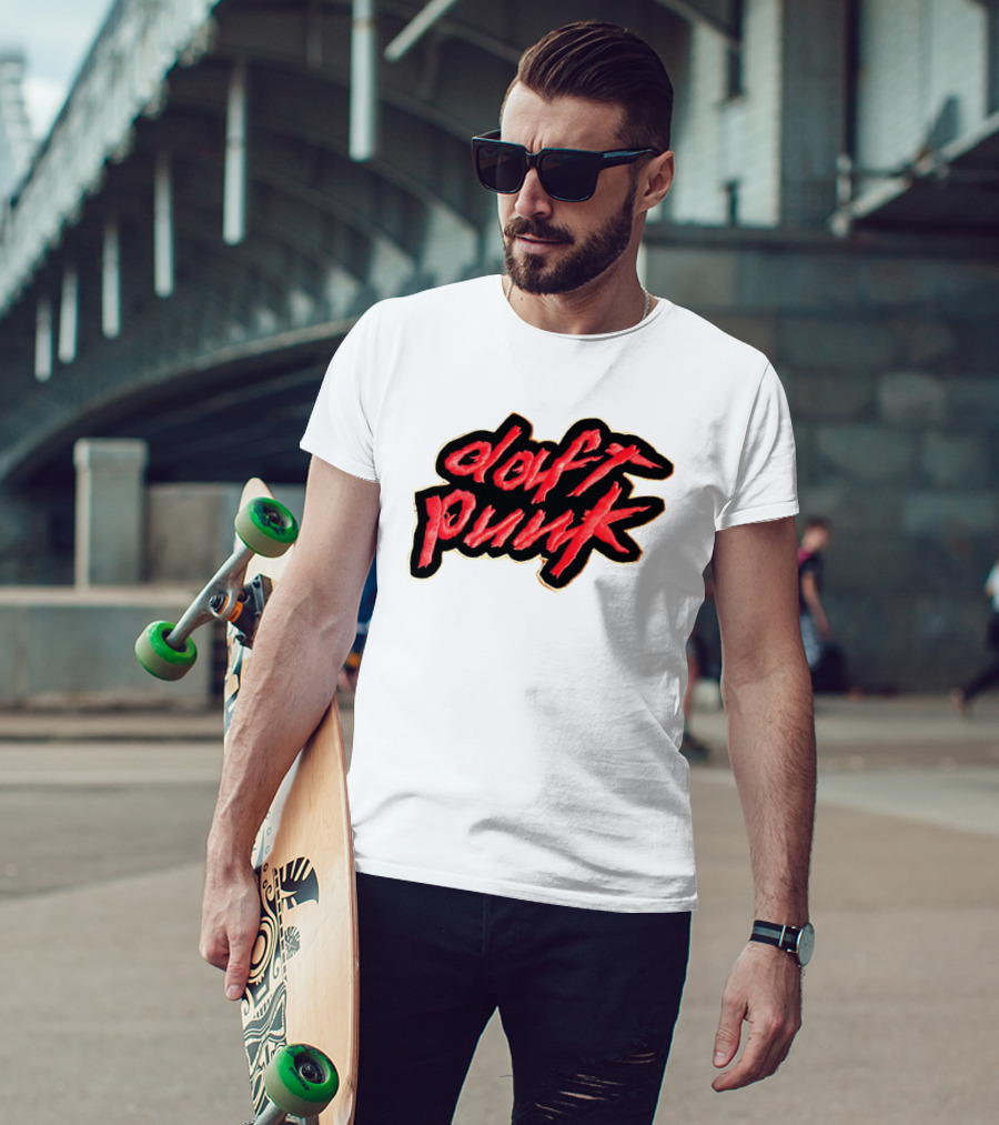 Daft Punk Logo Red Stylized Text T-Shirt