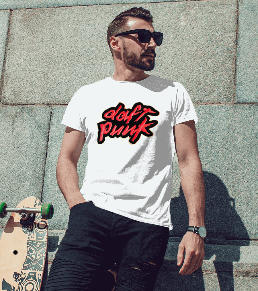 Daft Punk Logo Red Stylized Text T-Shirt