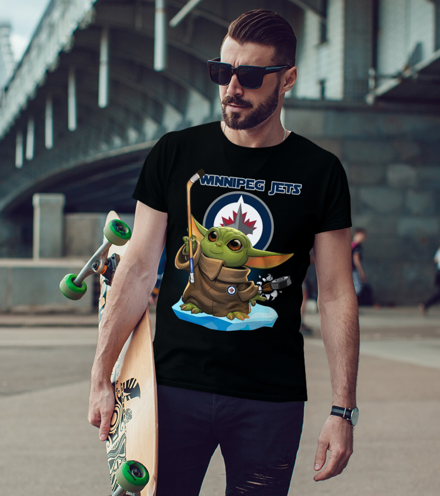 Winnipeg Jets Baby Yoda Hockey Puck Character T-Shirt