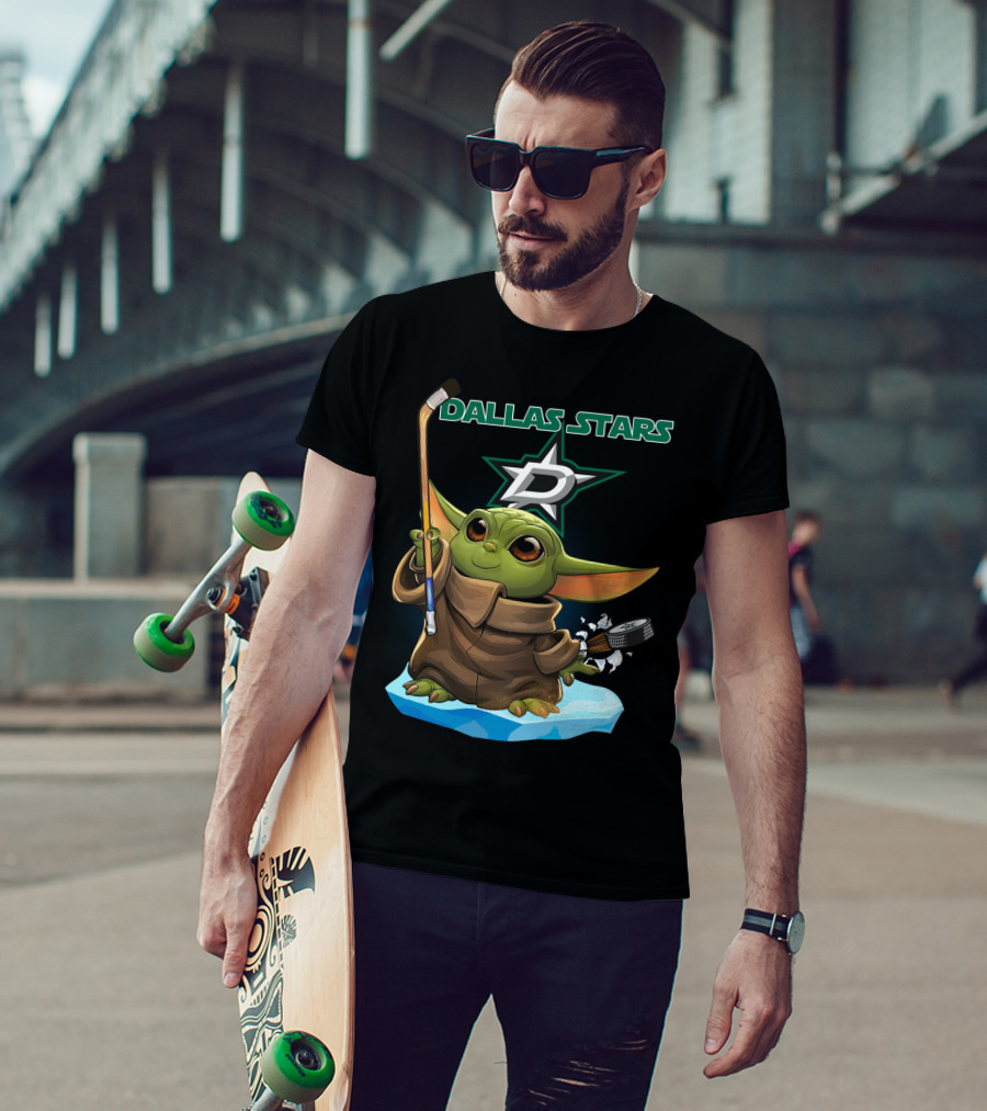 Dallas Stars Baby Yoda Hockey Nhl Star Wars Crossover T-Shirt