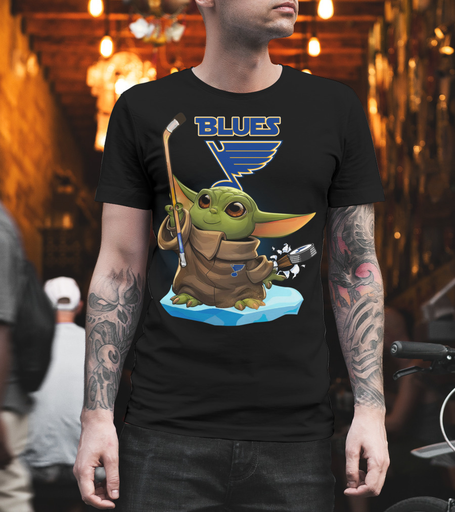 St Louis Blues Baby Yoda NHL Hockey Puck Star Wars Crossover T-Shirt