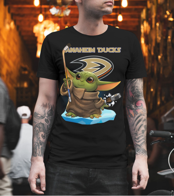 Anaheim Ducks Baby Yoda NHL Hockey Stick Puck T-Shirt Anaheim Ducks Baby Yoda NHL Hockey Stick Puck T-Shirt