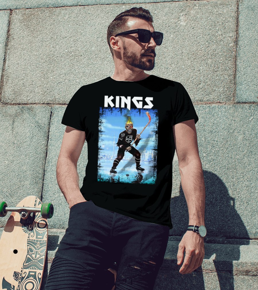 Los Angeles Kings Hockey Demon Flames Skyline T-Shirt