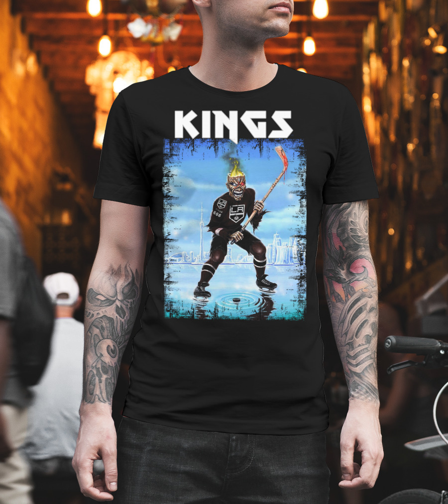 Los Angeles Kings Hockey Demon Flames Skyline T-Shirt