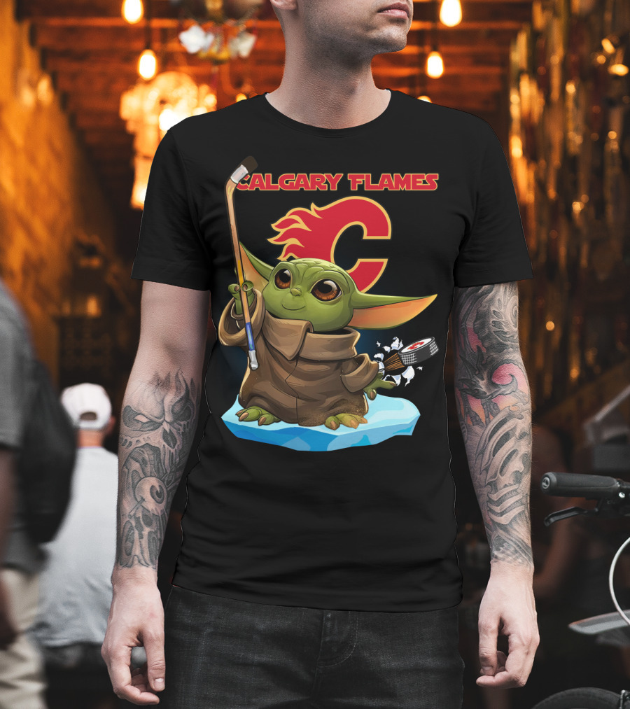 Calgary Flames Baby Yoda Hockey Puck T-Shirt