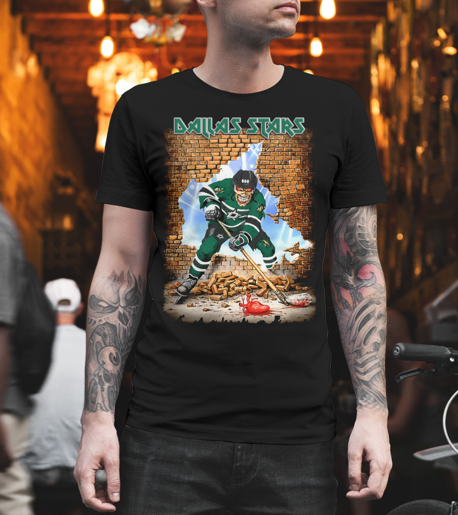 Dallas Stars Hockey Player With Broken Brick Wall And Heart T-Shirt