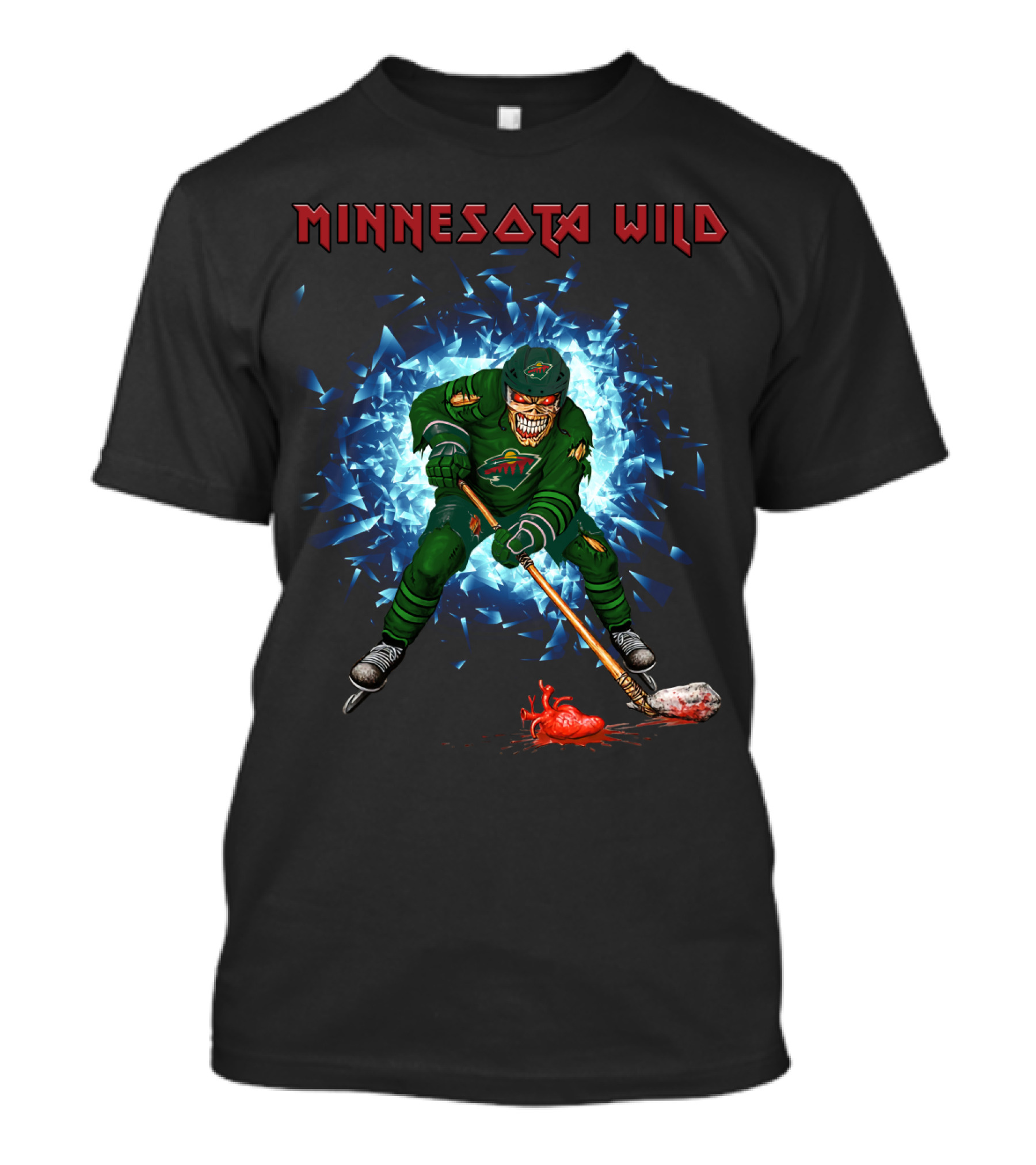 Minnesota Wild Hockey Skeleton Breaking Through Ice With Stick And Heart T-Shirt