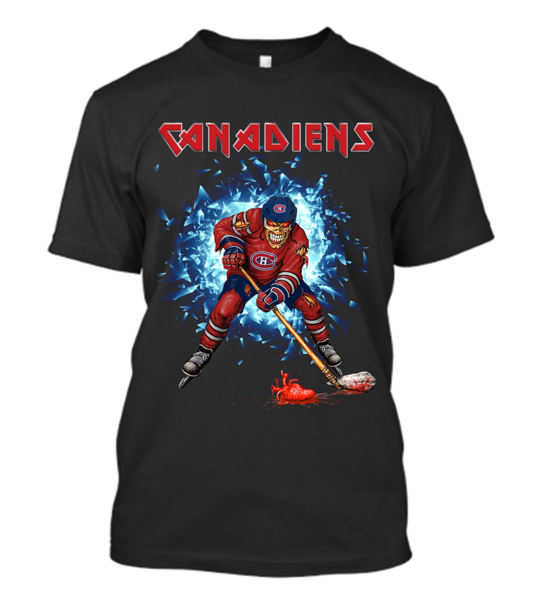Canadiens Hockey Evil Skeleton Player Exploding Ice Effect T-Shirt