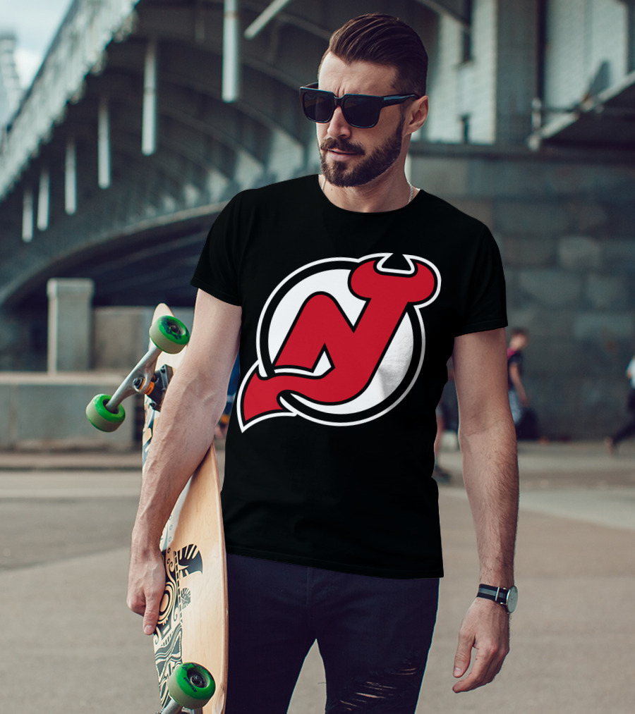 New Jersey Devils Nhl Team Logo Red N With Horns And Tail T-Shirt