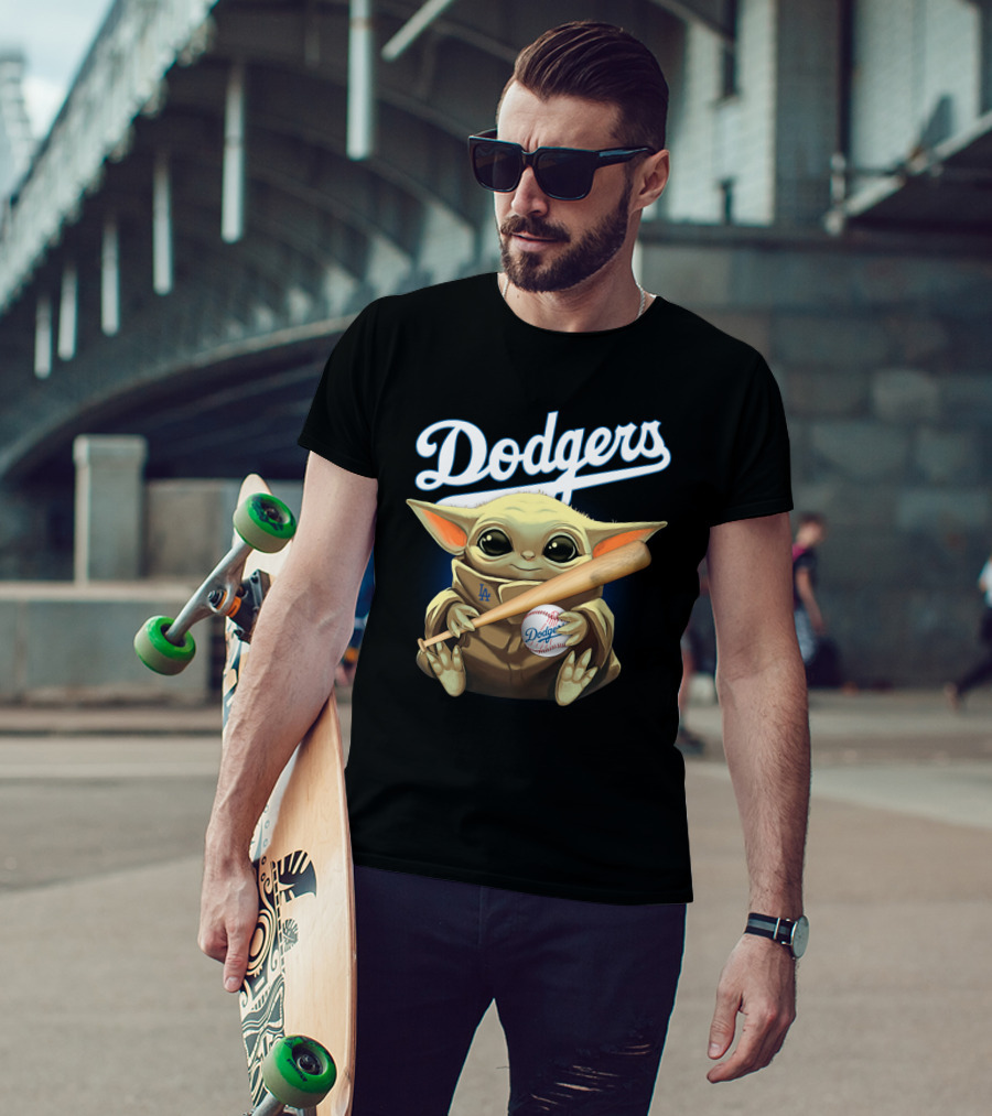 Los Angeles Dodgers Baby Yoda Baseball Bat And Ball T-Shirt