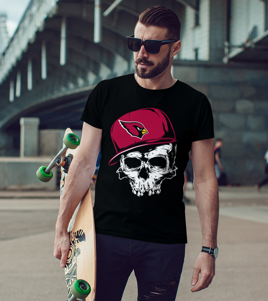 Arizona Cardinals Skull With Logo Cap T-Shirt