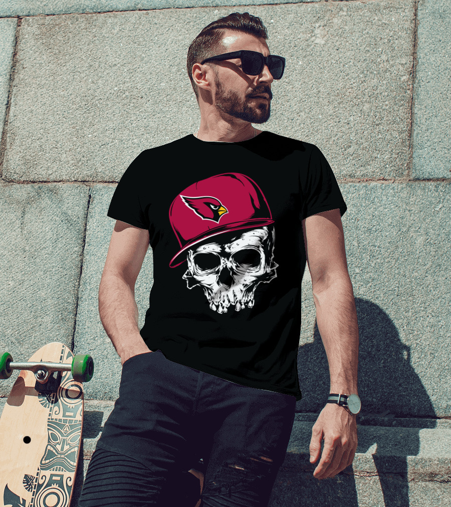 Arizona Cardinals Skull With Logo Cap T-Shirt