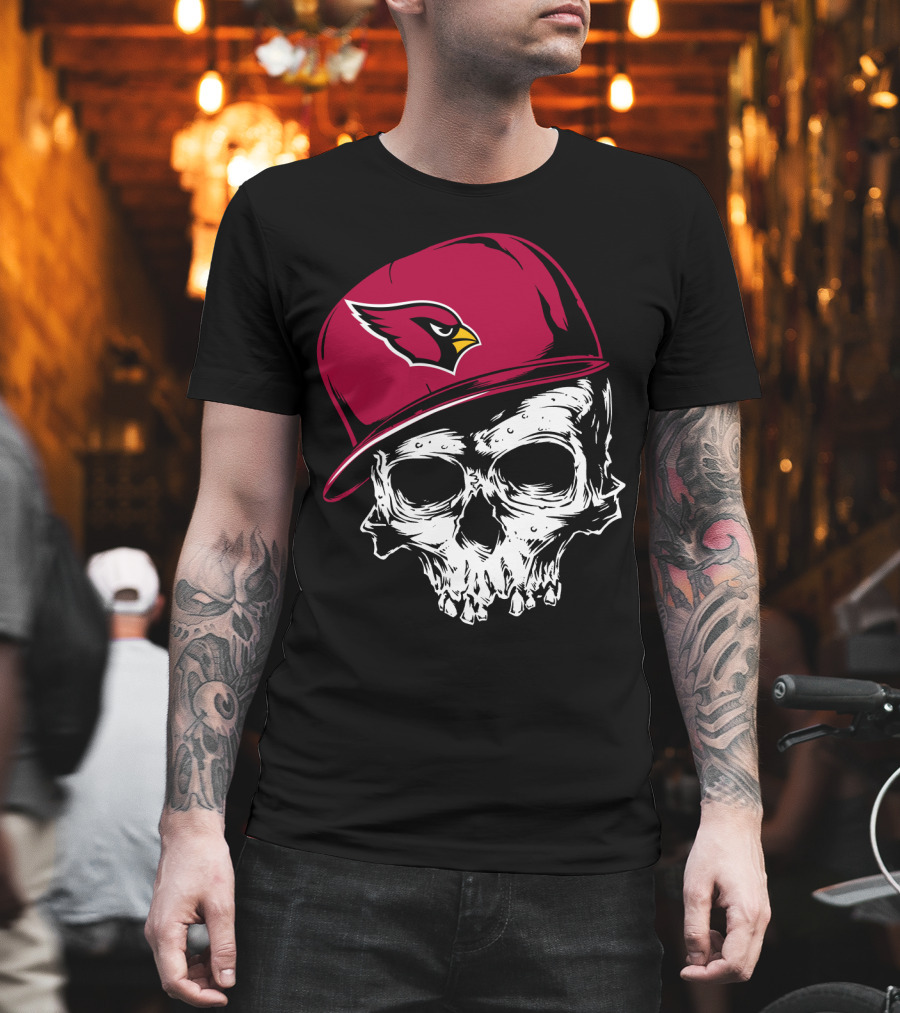 Arizona Cardinals Skull With Logo Cap T-Shirt