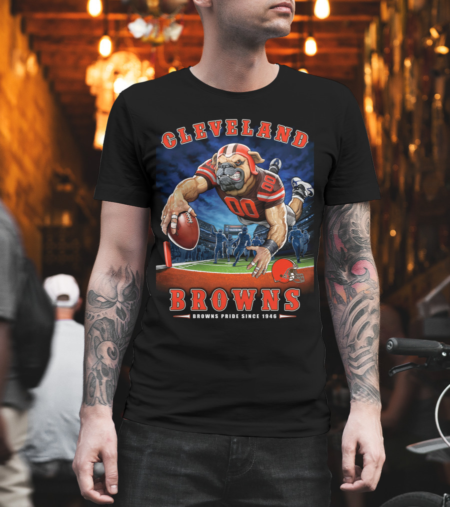Cleveland Browns Pride Since 1946 End Zone Football Bulldog T-Shirt