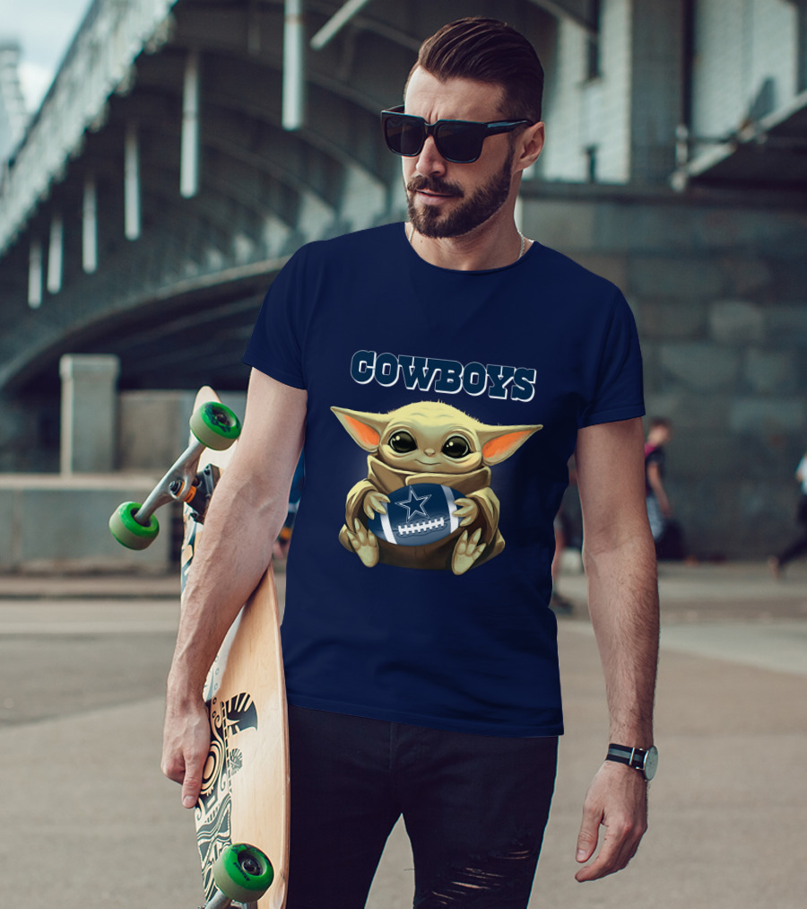 Cowboys Baby Yoda Holding Dallas Cowboys Football T-Shirt